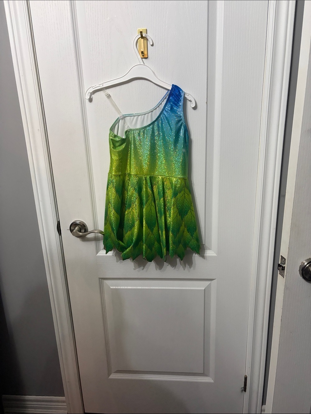 Girls One-Shoulder Green to Blue Shimmer Dress